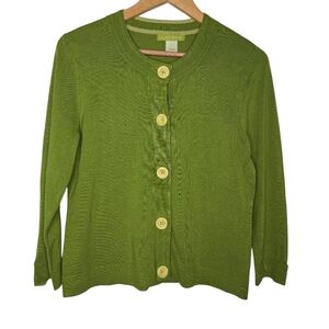 Sigrid Olsen Womens Bright Moss Green Jungle Blossom Button Cardigan Medium